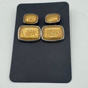 Silver & Gold-Tone Textured Post Back Earrings